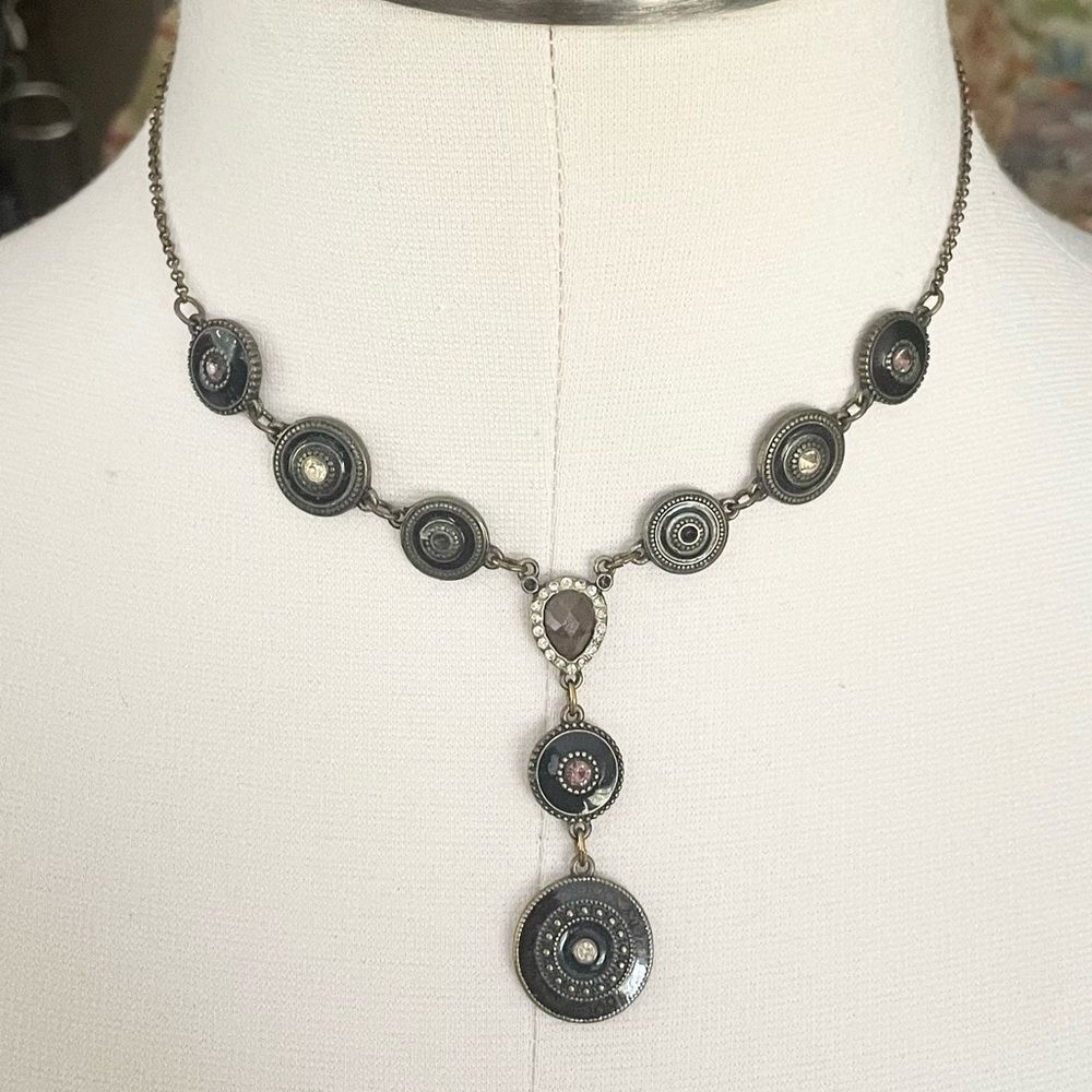 Vintage 1980's Signed "NRT" Avon Antiqued Bronze Tone Y Drop Necklace